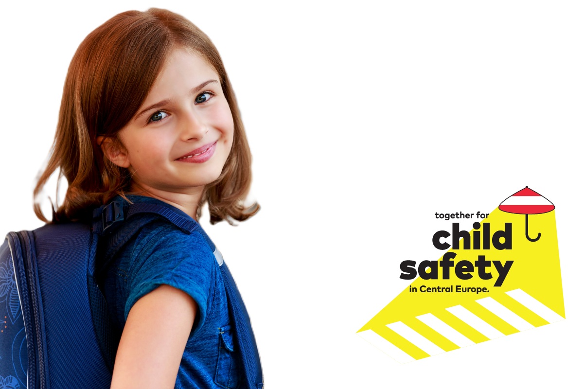 School girl and child safety logo